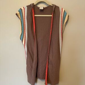LaRok Vintage Y2K Boho Cashmere Vest with Hoodie & Braided Belt